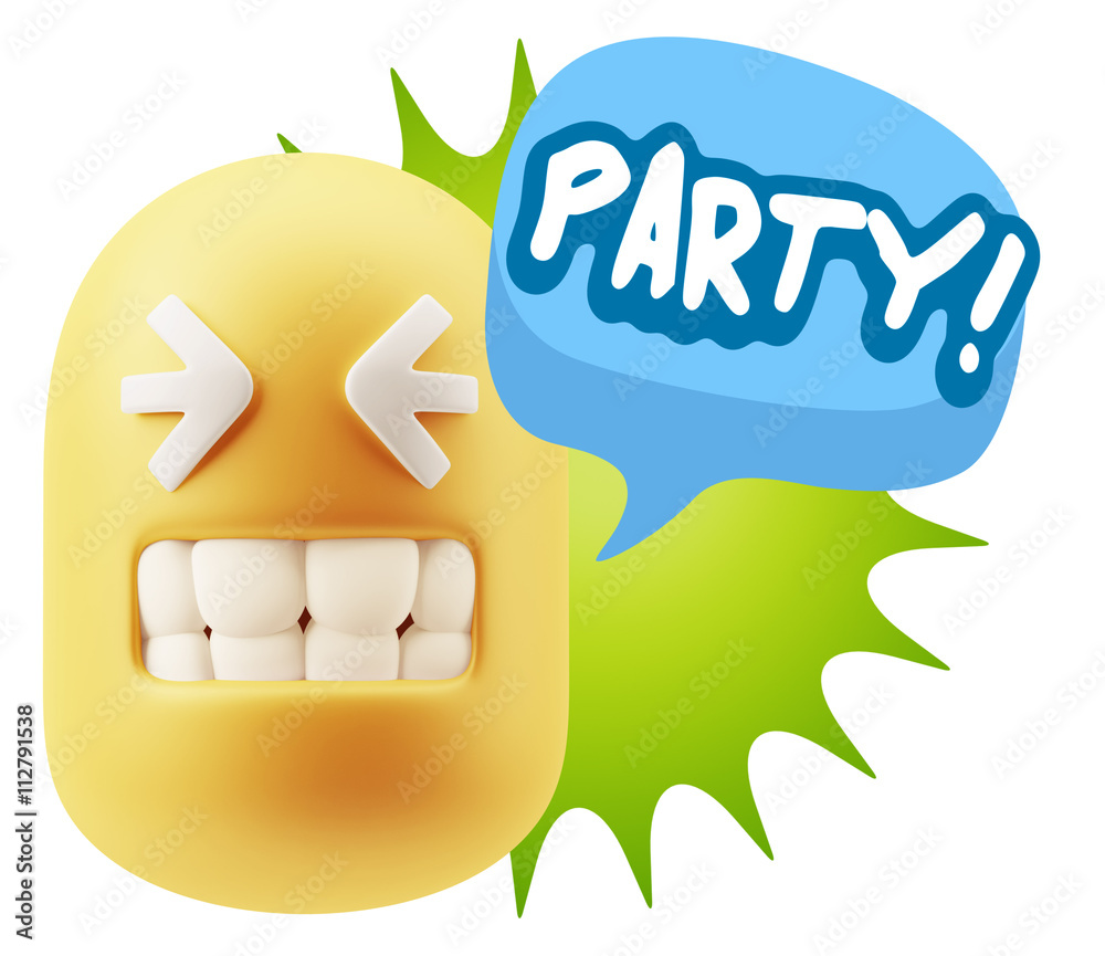 3d Rendering Smile Character Emoticon Expression saying Party wi 3d Rendering Smile Character Emoticon Expression saying Party wi