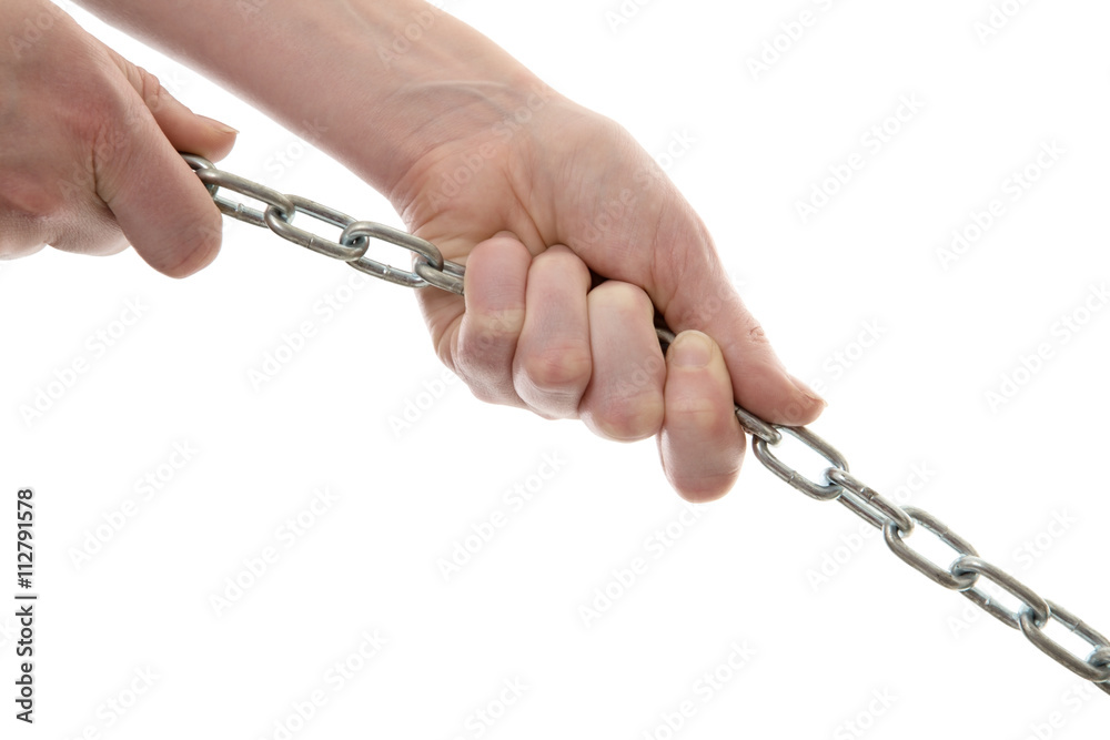 hands pulling on a chain