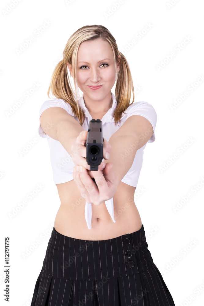 Sexy woman killer isolated on white background. Sexy woman killer isolated on white background.
