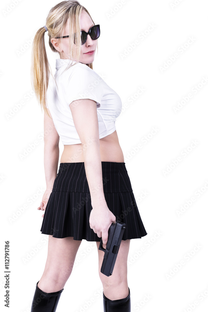 Sexy woman killer isolated on white background. Sexy woman killer isolated on white background.