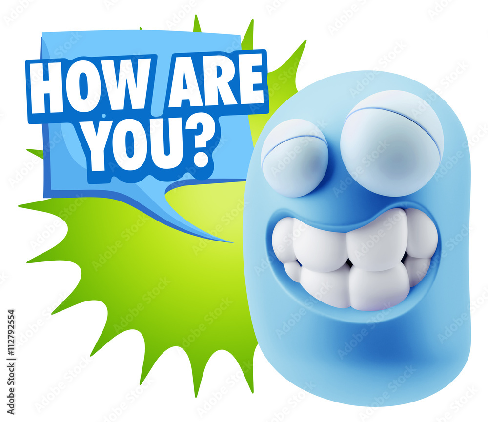 3d Rendering Smile Character Emoticon Expression saying How Are 3d Rendering Smile Character Emoticon Expression saying How Are