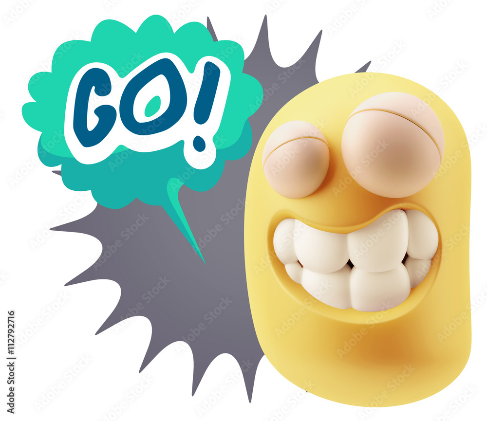 3d Rendering Smile Character Emoticon Expression saying Go with 3d Rendering Smile Character Emoticon Expression saying Go with