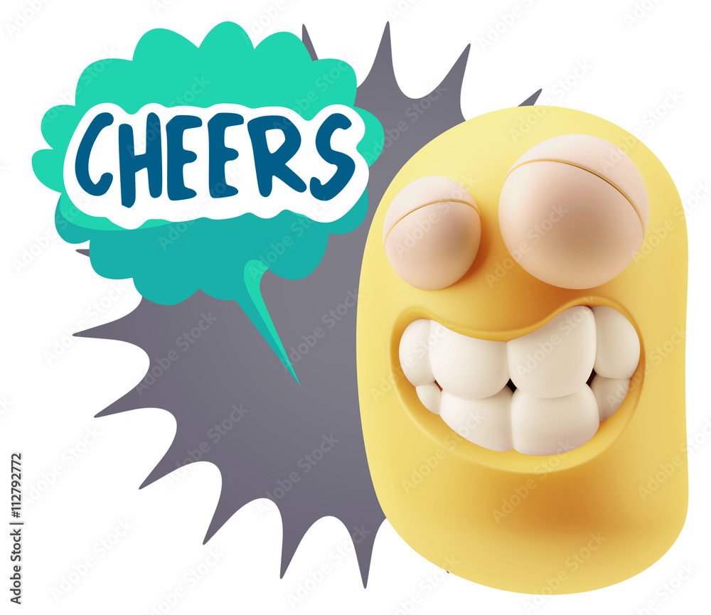 3d Rendering Smile Character Emoticon Expression saying Cheers w 3d Rendering Smile Character Emoticon Expression saying Cheers w