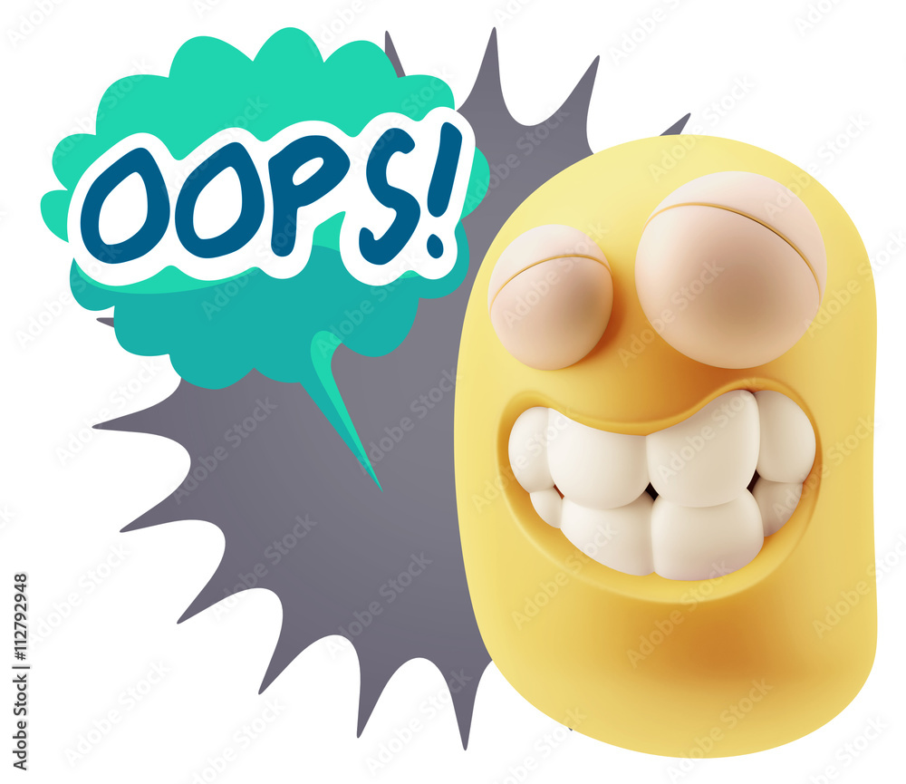 3d Rendering Smile Character Emoticon Expression saying Oops wit 3d Rendering Smile Character Emoticon Expression saying Oops wit