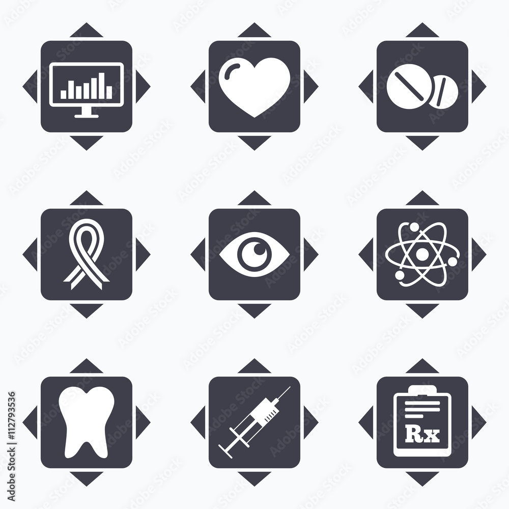 Medicine, medical health and diagnosis icons. Medicine, medical health and diagnosis icons.