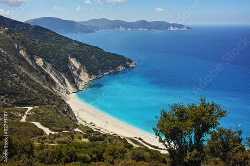 Amazing panorama of Myrtos Beach, Kefalonia, Ionian Islands, Greece