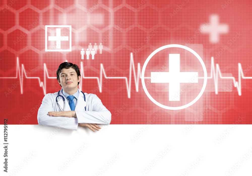 Doctor with banner Doctor with banner