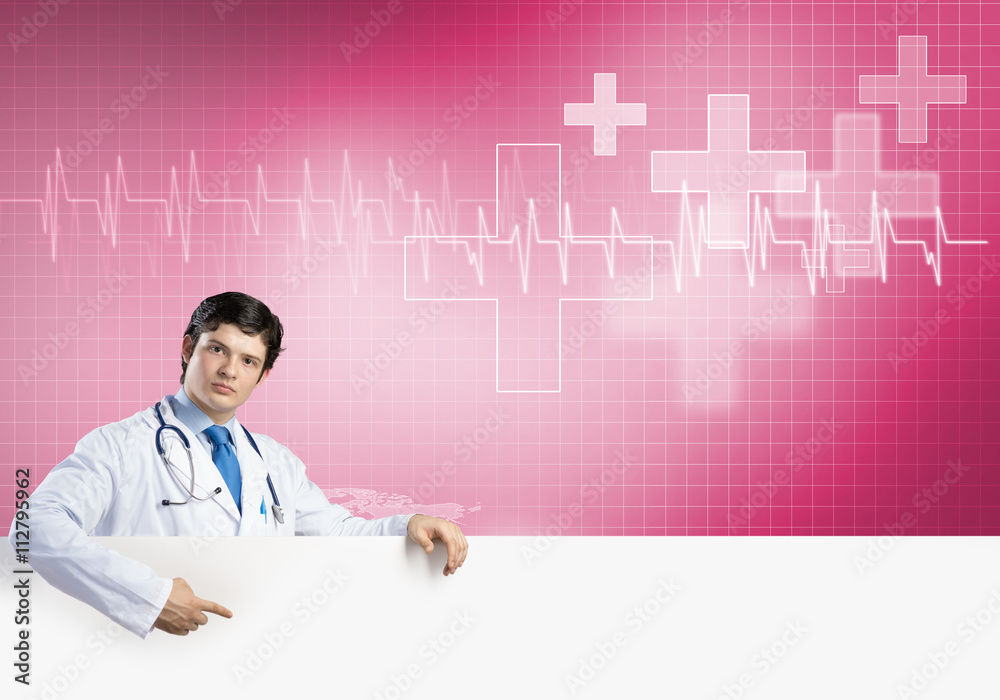 Doctor with banner Doctor with banner