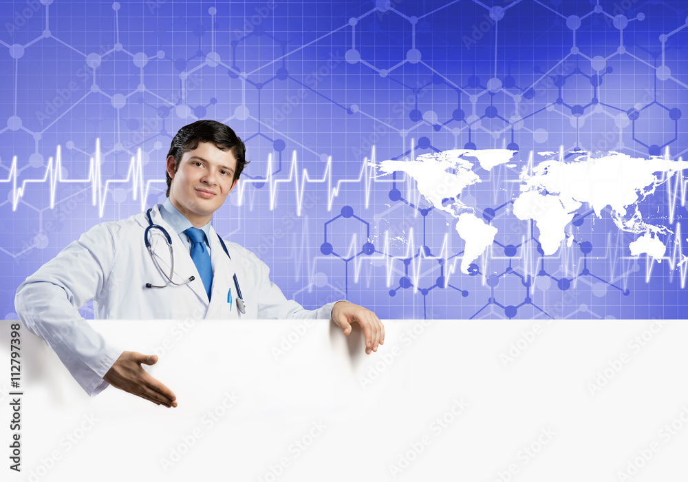 Doctor with banner Doctor with banner