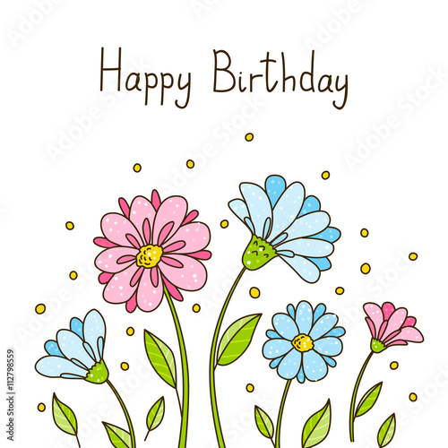 Birthday card with cartoon flowers 