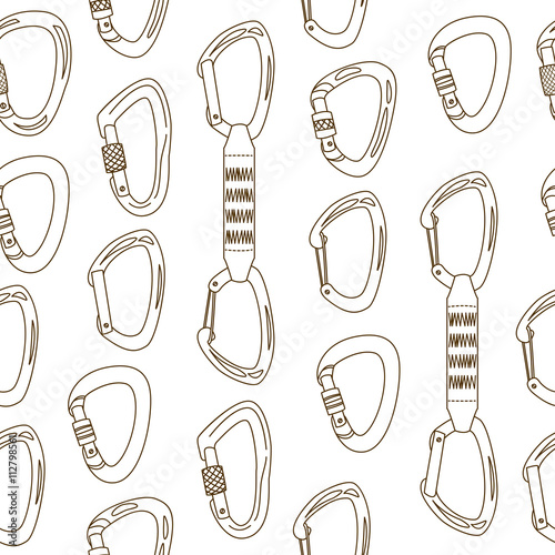 Seamless pattern with climbing carabiners 