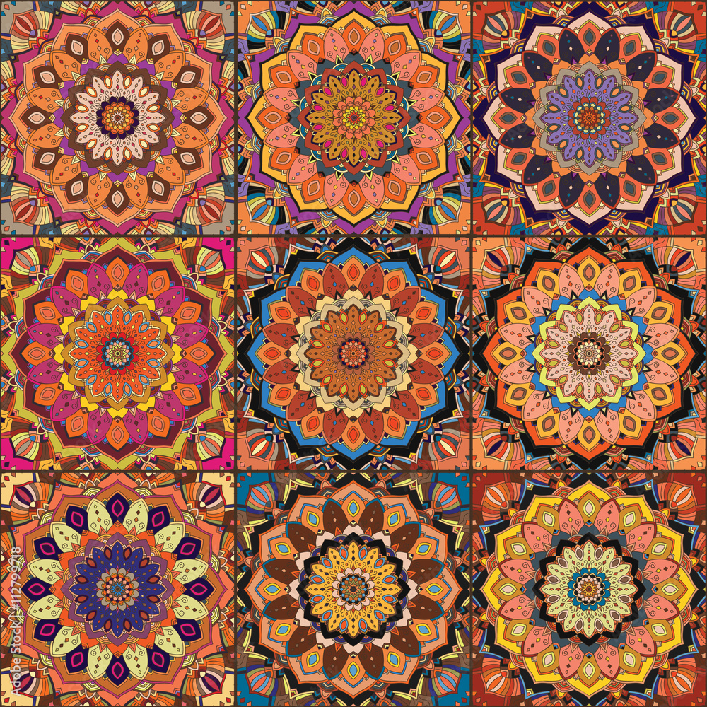 Orange Square Tile Boho Pattern