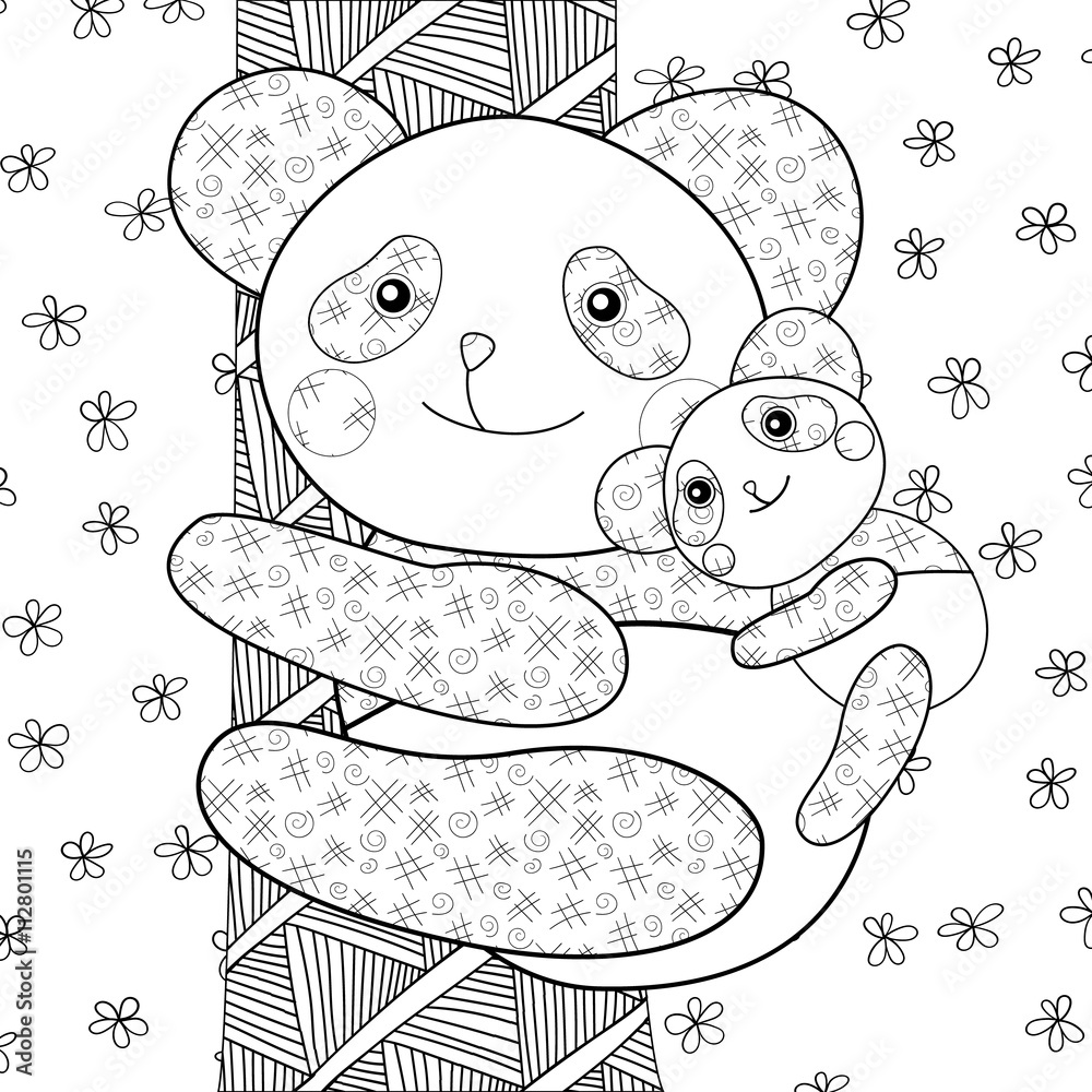 Naklejka premium Panda kid coloring book page.
