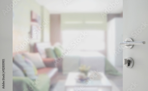 Blurred background bedroom with sofa © worldwide_stock