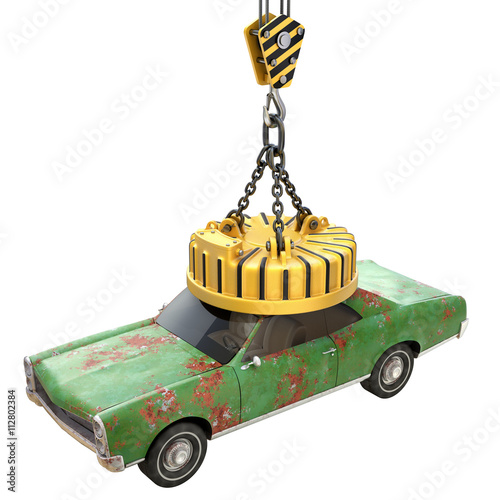 Lifting electro magnet with old car 