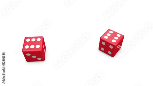 3D red dice roll and show six on top 