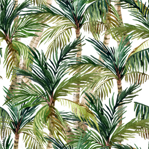 Watercolor palm tree seamless pattern