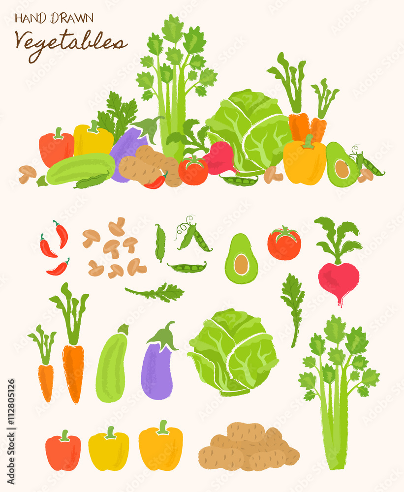 Healthy food background. Isolated vegetable and fruit vector ...
