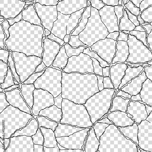 Texture cracked surface. Isolated on transparent grid background. Stock vector illustration.