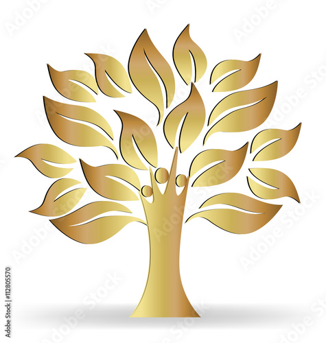 Tree people gold ecology concept logo vector
