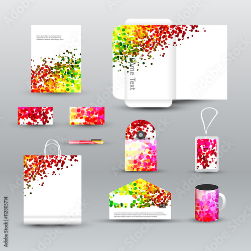 Corporate identity template with dotted background. Vector company dots style for brandbook and guideline, pen, cd disc, cup, letter, business cards.