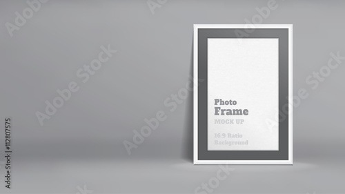 Vector, Blank Photo Frame in dark grey studio room, Template mock up for display or montage of your content,Business presentation backdrop, 16:9 ratio background