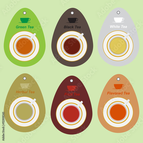 Label for tea bags. Different varieties of tea.