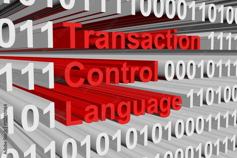 Transaction Control Language in the form of binary code, 3D illustration