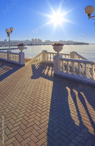 The black sea, Gelendzhik. Sunny day on the seaside promenade.