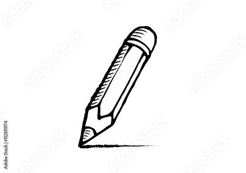 Pencil icon on white background. Collection of pencil. Hand drawn cartoon pencil in doodle style.