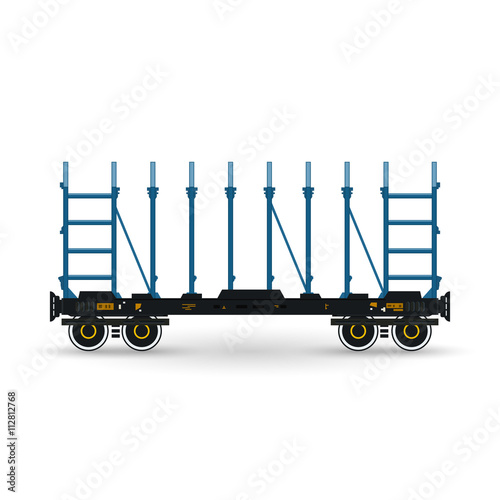 Railway Platform Isolated on White, Railway  Transport, Platform for Transportation of Bulk Cargo and Long Cargo and for Timber Transportation , Vector Illustration