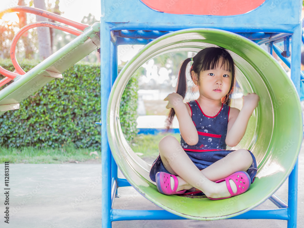 Happy kid, asian baby child playing on playground Happy kid, asian baby child playing on playground