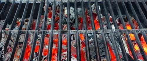Hot Barbecue Grill With Glowing Charcoal Background