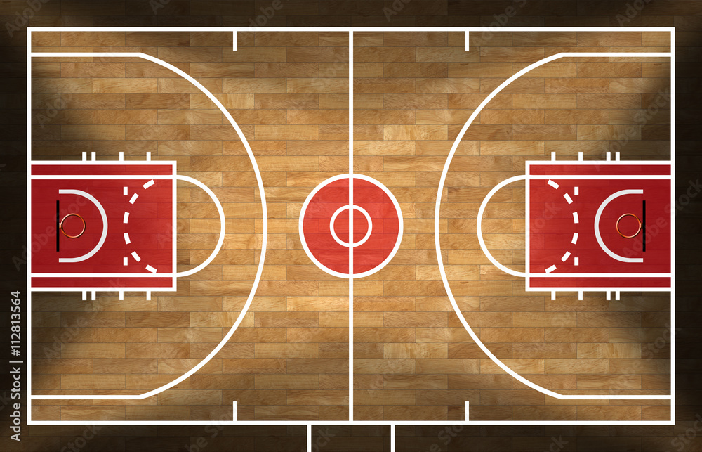 Fototapeta premium Realistic 3D illustration of a basketball court with wooden floor (parquet)