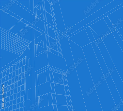 Architecture detail building exterior vector wireframe on a white background