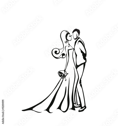 Beautiful wedding couple. Clear silhouettes. Logo for bride and groom invitation