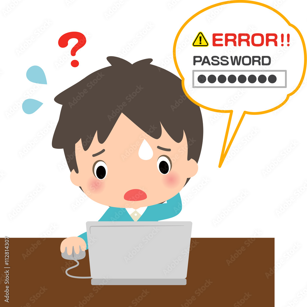 パスワードを間違えて焦る男性 パスワードを間違えて焦る男性