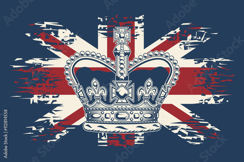 Stylized illustration of the imperial state crown on UK flag background.