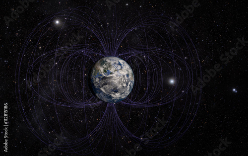 3D rendering of Planet Earth's magnetic field.