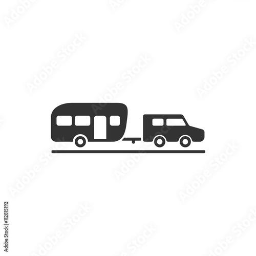 Icono de coche y caravana sobre fondo blanco