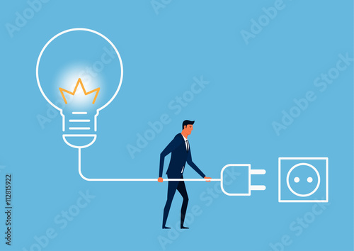 Businessman recharge creativity. Power creative ideas. Energy and power. Cartoon Vector Illustration.
