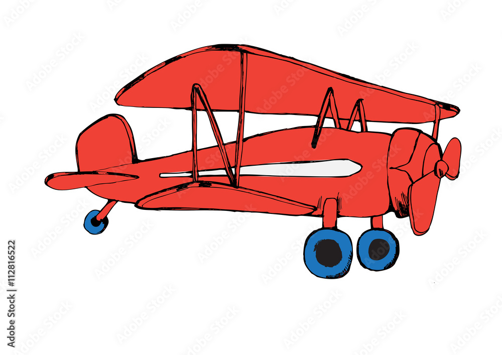 red airplane with blue wheels.vector illustration