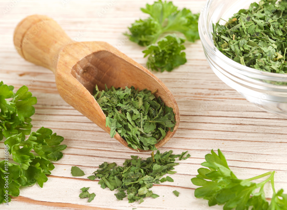 parsley on a wooden background