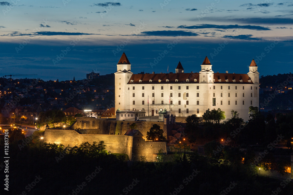 Bratislava, Slovakia - Castle, sunset view from observation deck of the Bridge