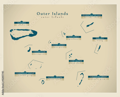 Modern Map - Outer Islands of Seychelles SC