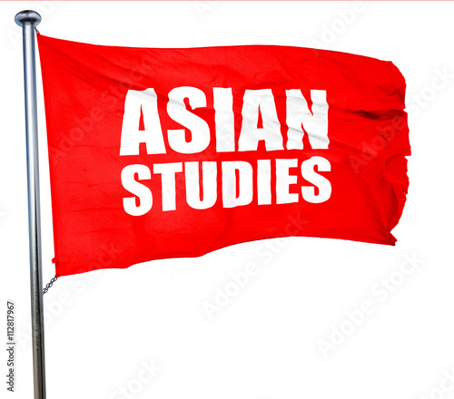 asian studies, 3D rendering, a red waving flag