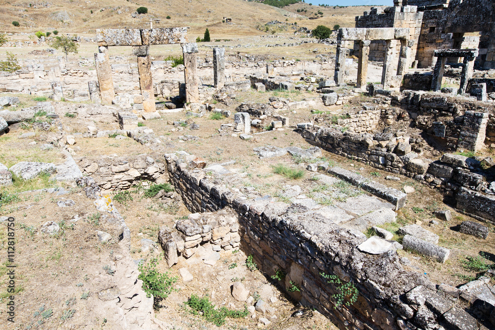 Ancient ruins in Hierapolis, Pamukkale, Turkey.