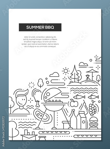 Summer barbecue and picnic line design poster