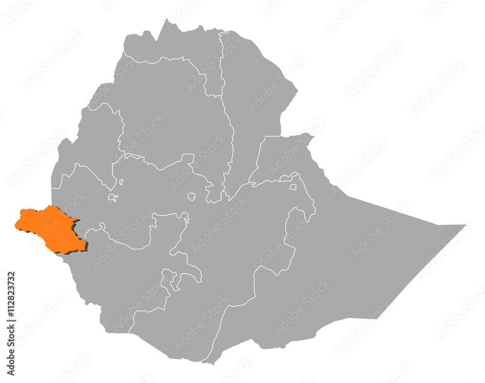 Obraz premium Map - Ethiopia, Gambela