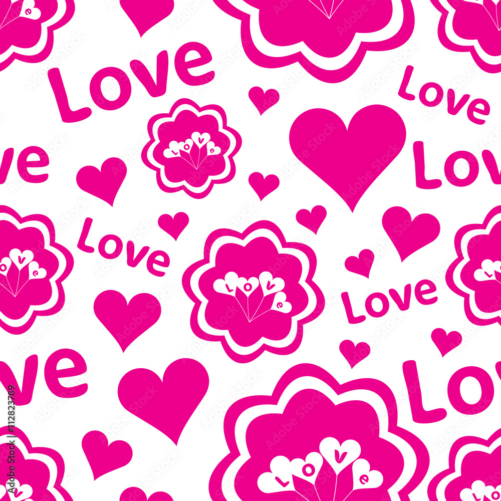Seamless pink love balloons and hearts